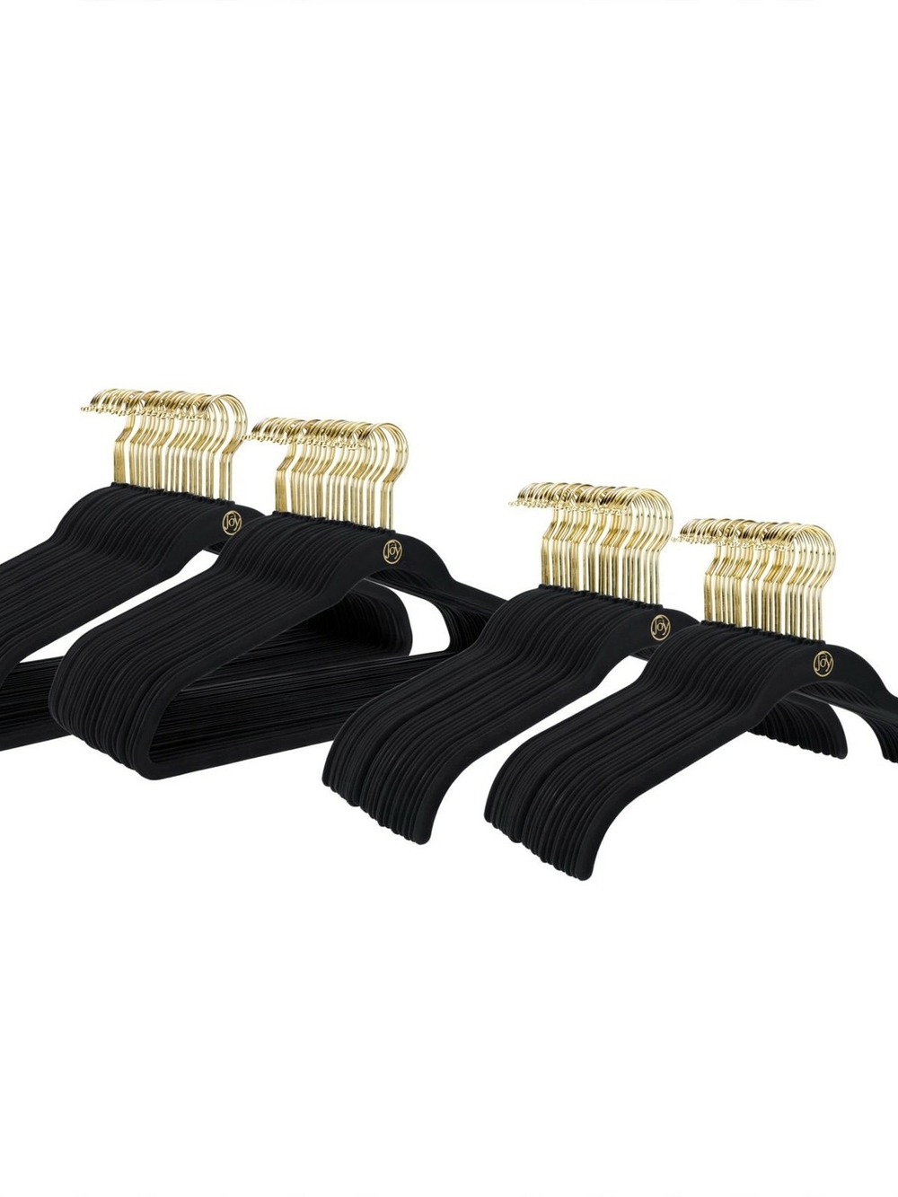Joy Mangano Huggable Hangers 66-Pc Closet Organization Set BLACK / BRASS NIP